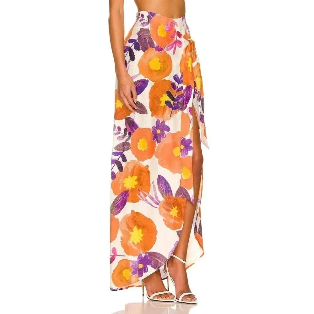 Raisa Vanessa Slit Detail Floral Skirt in Yellow & Purple 36 2-4 New Womens Maxi